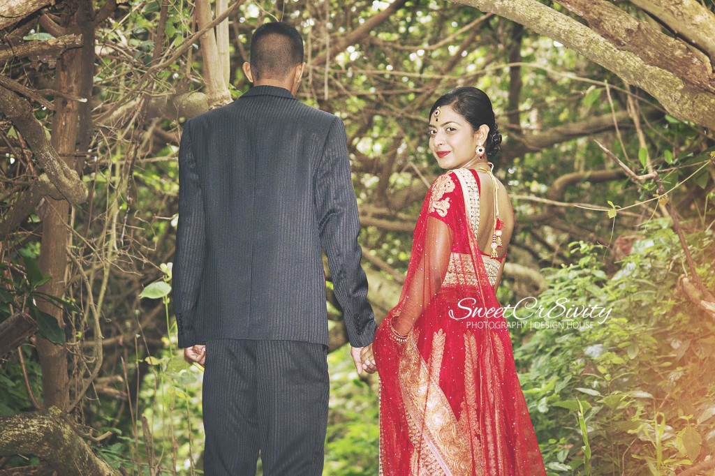Siasha and dersen,hawaan forest,lush green backdrop,save the date shoot,wedding photography durban,SweetCr8ivity,red bridal lehenga,creative shoot umhlanga,lagoon,red and white baloon props, couples photography durban, graphic designer