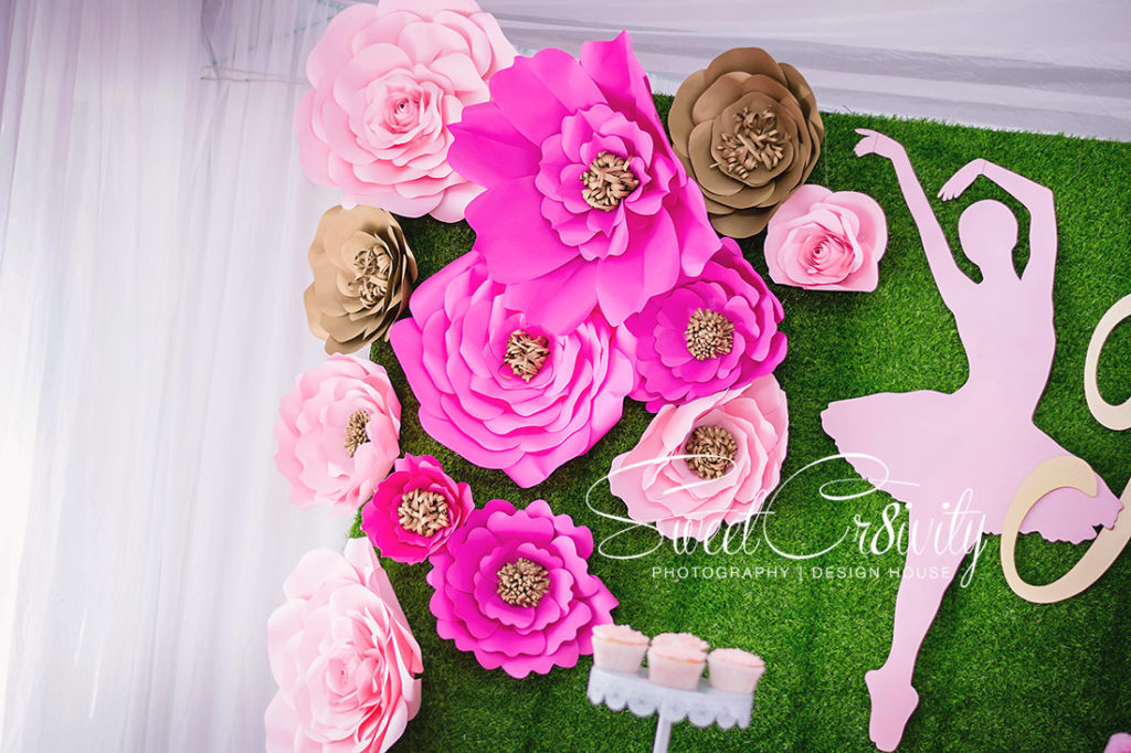 ballerina themed party,kiddies party photographers,durban,nikon,SweetCr8ivity,pink and gold,5th birthday,phoenix,rico the clown,elaine and aveen lutchman,paper flowers,backdrop